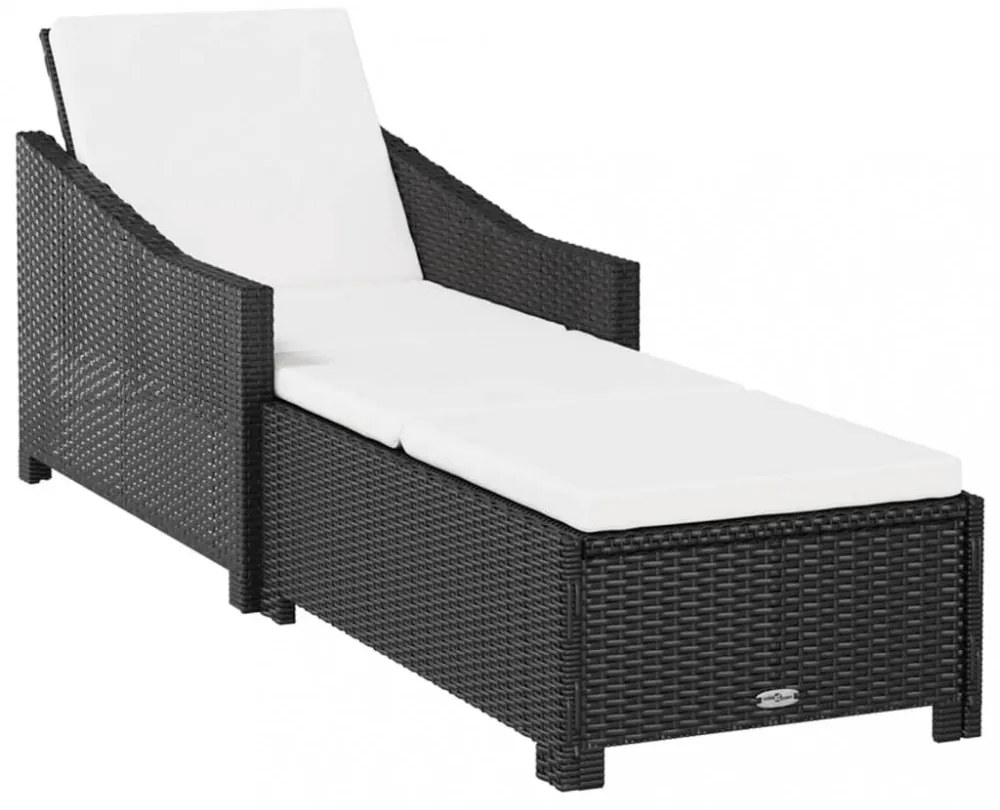 fekete polyrattan napozóágy krémfehér párnával