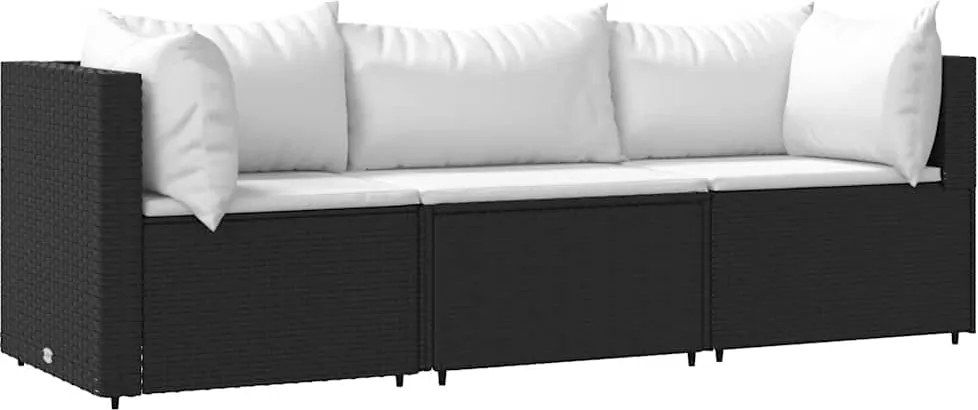 vidaXL 3 részes fekete polyrattan kerti ülőgarnitúra párnákkal
