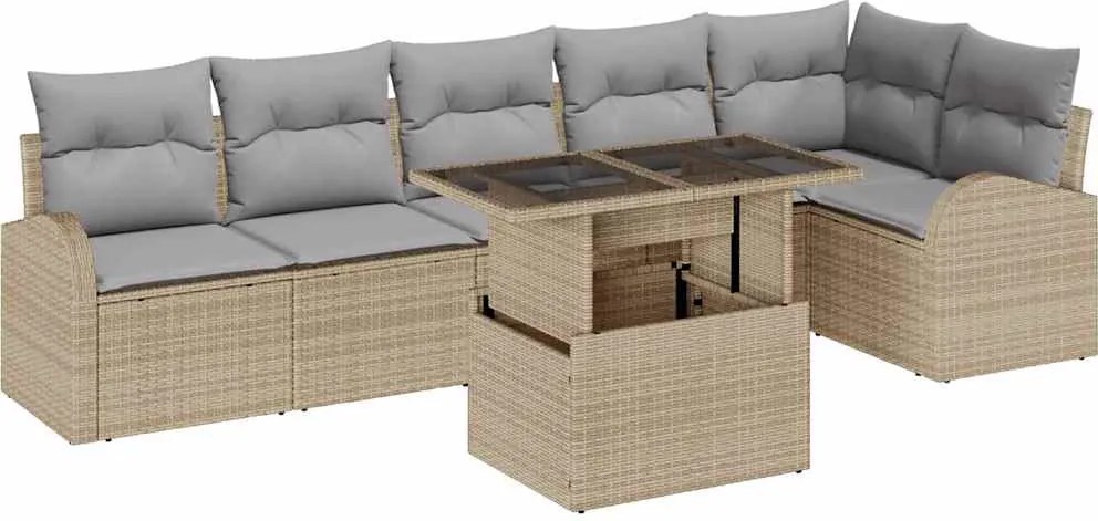 vidaXL Kerti Kanapé Szett 7 pcs bézs és világosszürke polirattan