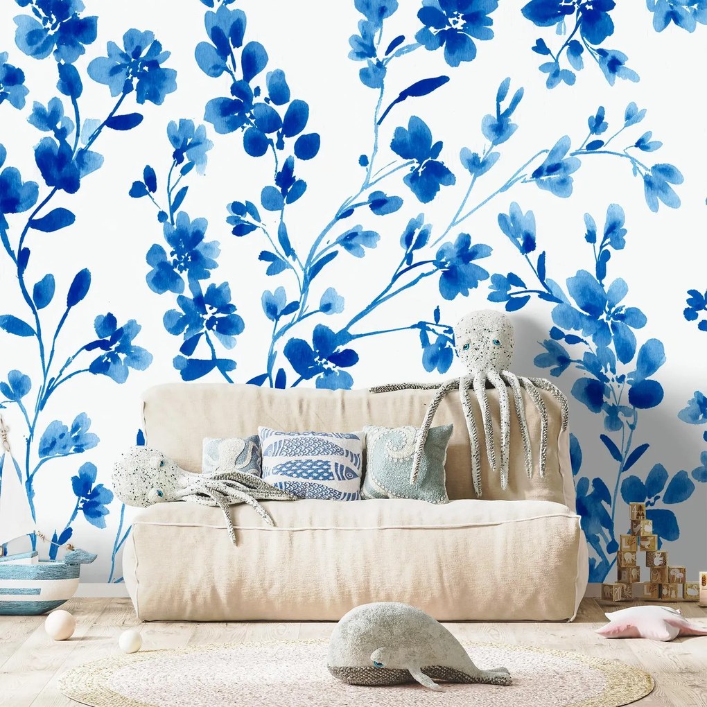 Fotótapéta - Kék festett virágok (147x102 cm)