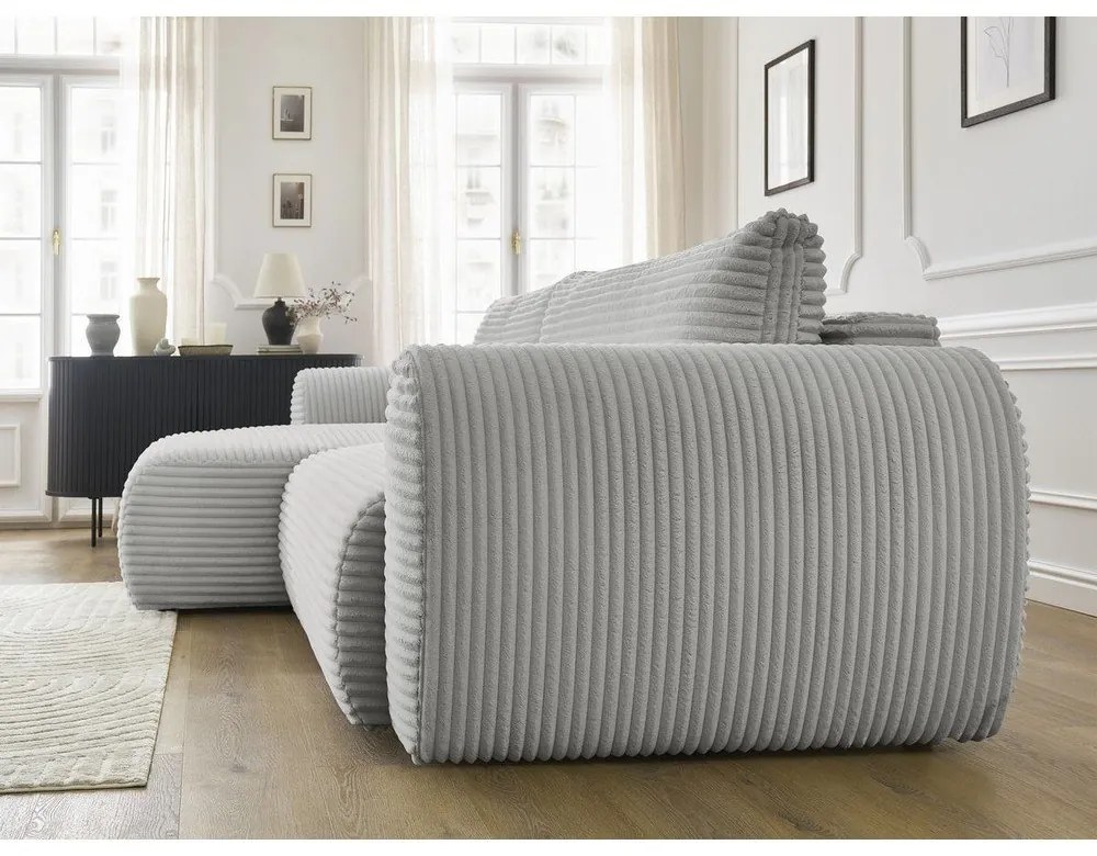 Világosszürke kordbársony kinyitható sarokkanapé (bal oldali) Lucien – Bobochic Paris