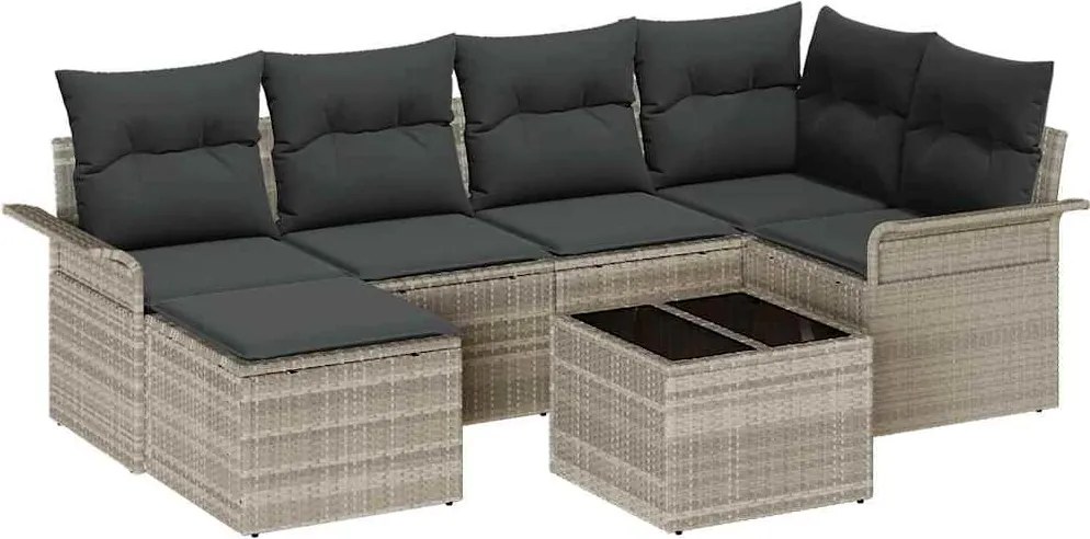 vidaXL Kerti Kanapé Szett tárolóval 7 pcs Világosszürke polirattan