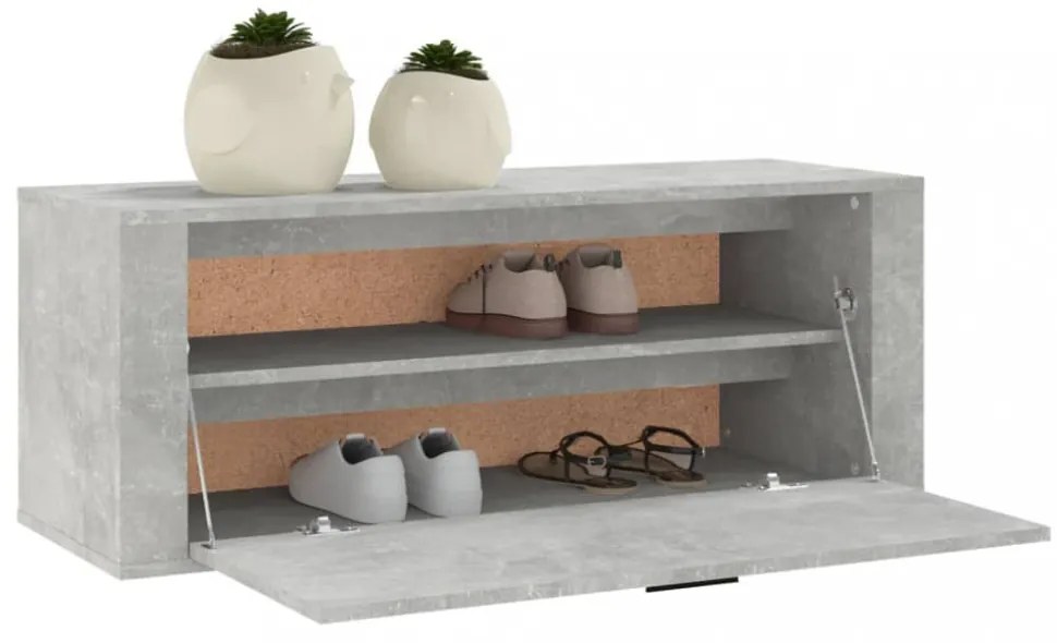 betonszürke szerelt fa fali cipőszekrény 100x35x38 cm