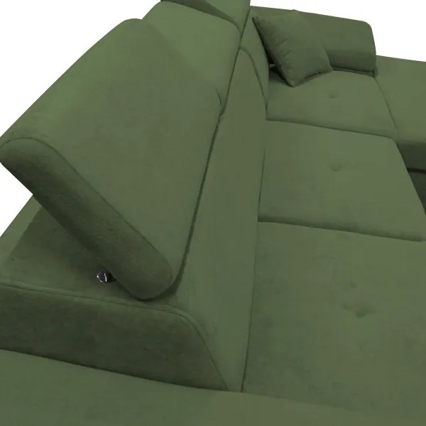 Kihúzható, jobbos L-alakú sarokülőgarnitúra tárolóval CASTELO, zöld