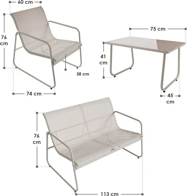 Juskys Genoa kerti fém garnitúra - homokszínű