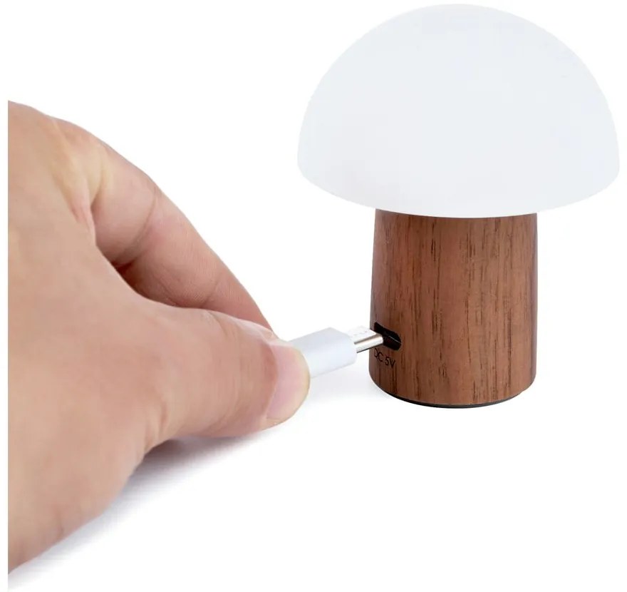 Fehér-sötét natúr színű LED asztali lámpa (magasság 7 cm) Alice Mushroom – Gingko