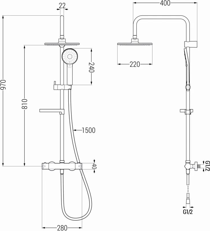 Mexen KX40 zuhanykészlet esőztető fejjel és termosztátos csappal, arany színű - 771504091-50
