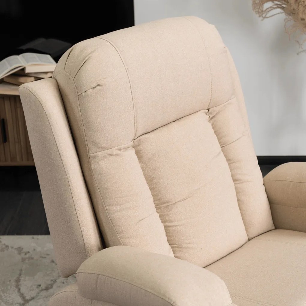 Elektromosan Vezérelhető Masszázsfunkciós Relaxfotel Bézs Szövet Kárpittal. BOX 2