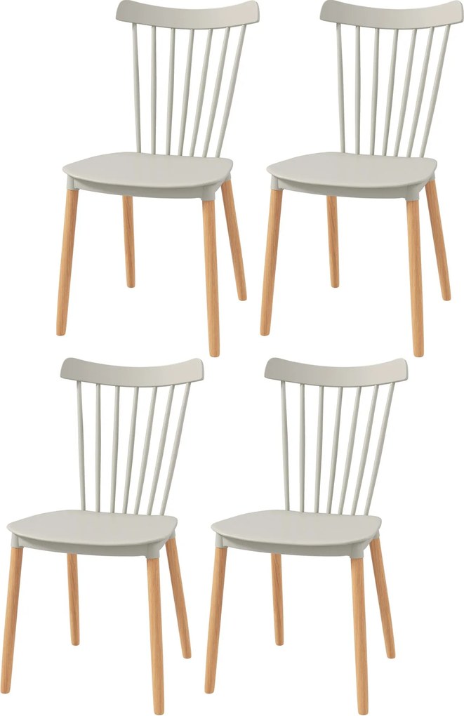HOMCOM 4 db-os Nordic Stílusú Étkezőszék Konyhai Szék Magas Támlával Polypropylen Ülőfelülettel és Bükkfa Lábakkal 120 kg Teherbírás 48x52,5x83 cm Szü