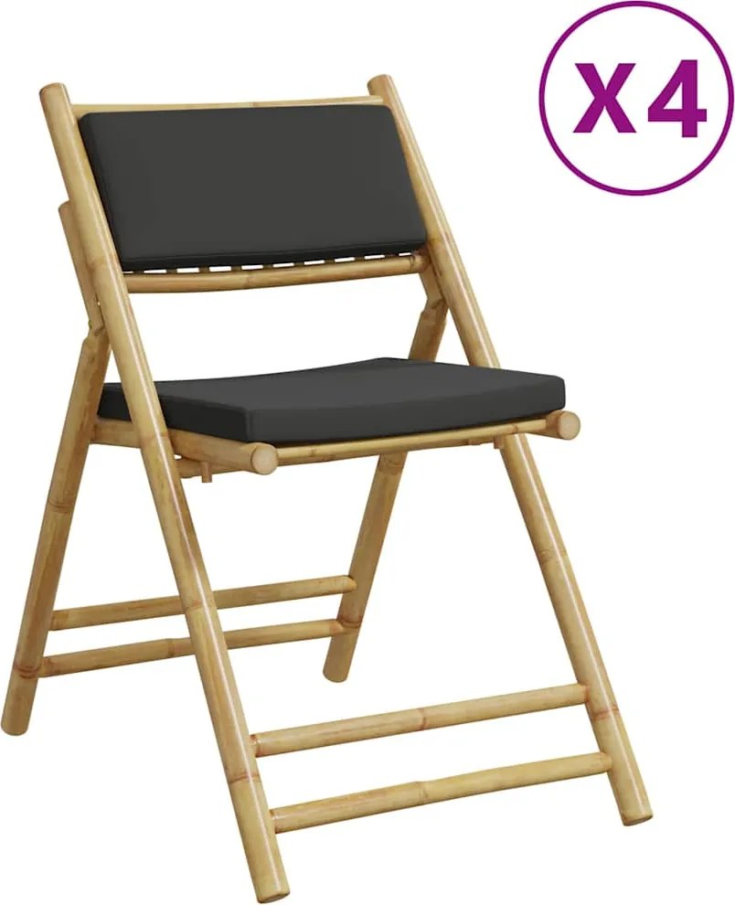 vidaXL 4 db bambusz összecsukható bisztrószék sötétszürke párnával