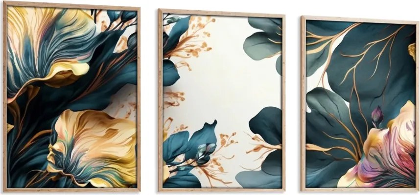 Huhu217 keretezett MDF falikép, 50 x 70 cm, 3 db-os szett