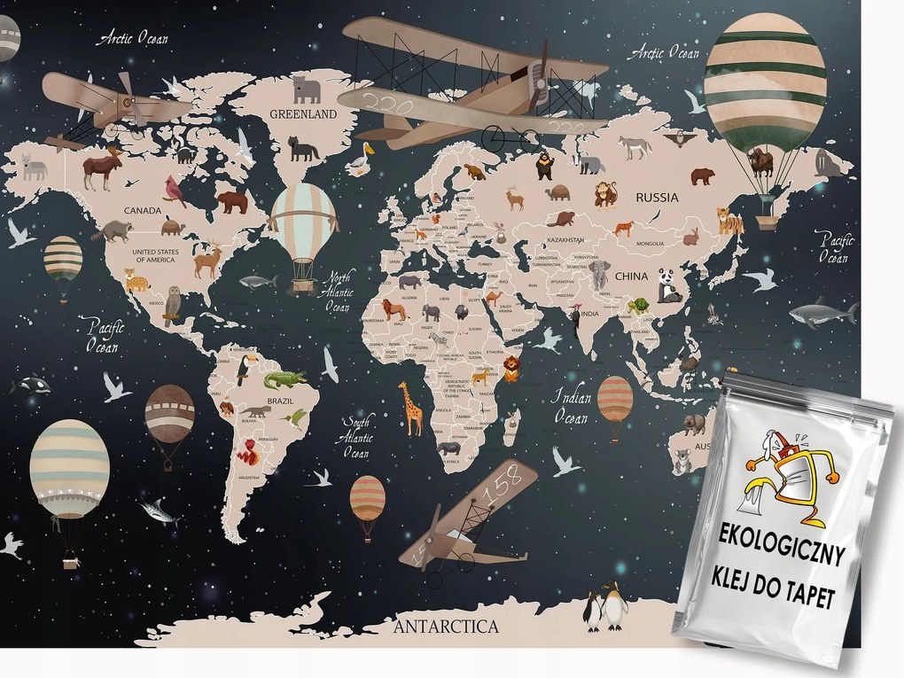 Fotótapéta Flizelina Földrajz Tudomány Térkép Világ Állatok 300x210 ragasztó