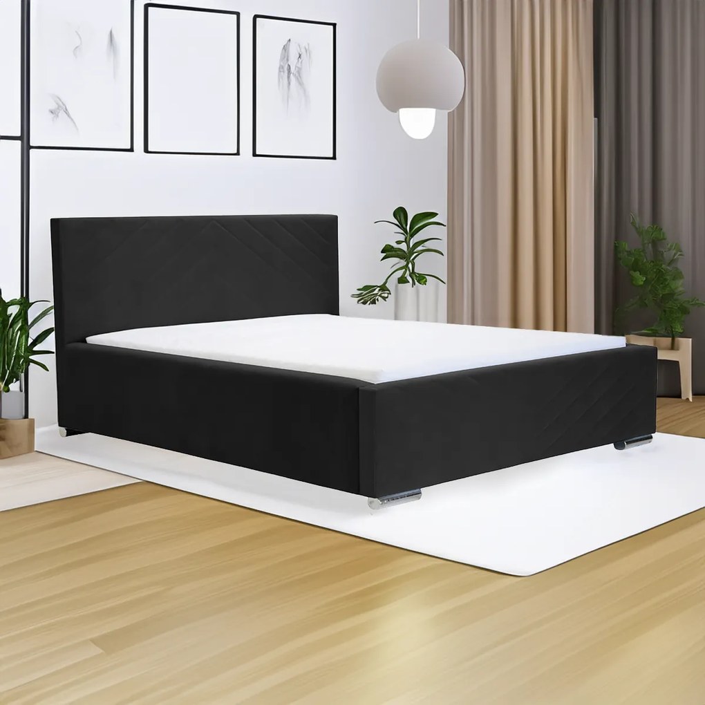 Kárpitozott ágy tárolóval és COOL matraccal 160x200 cm Fekete