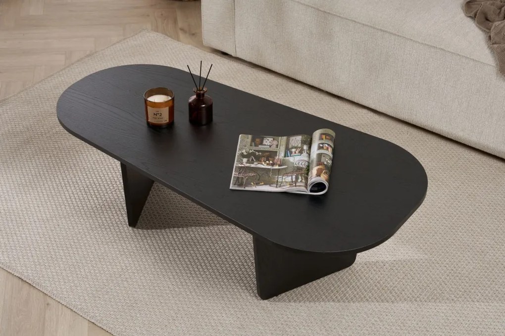 Ovalis fekete fahatású dohányzóasztal
