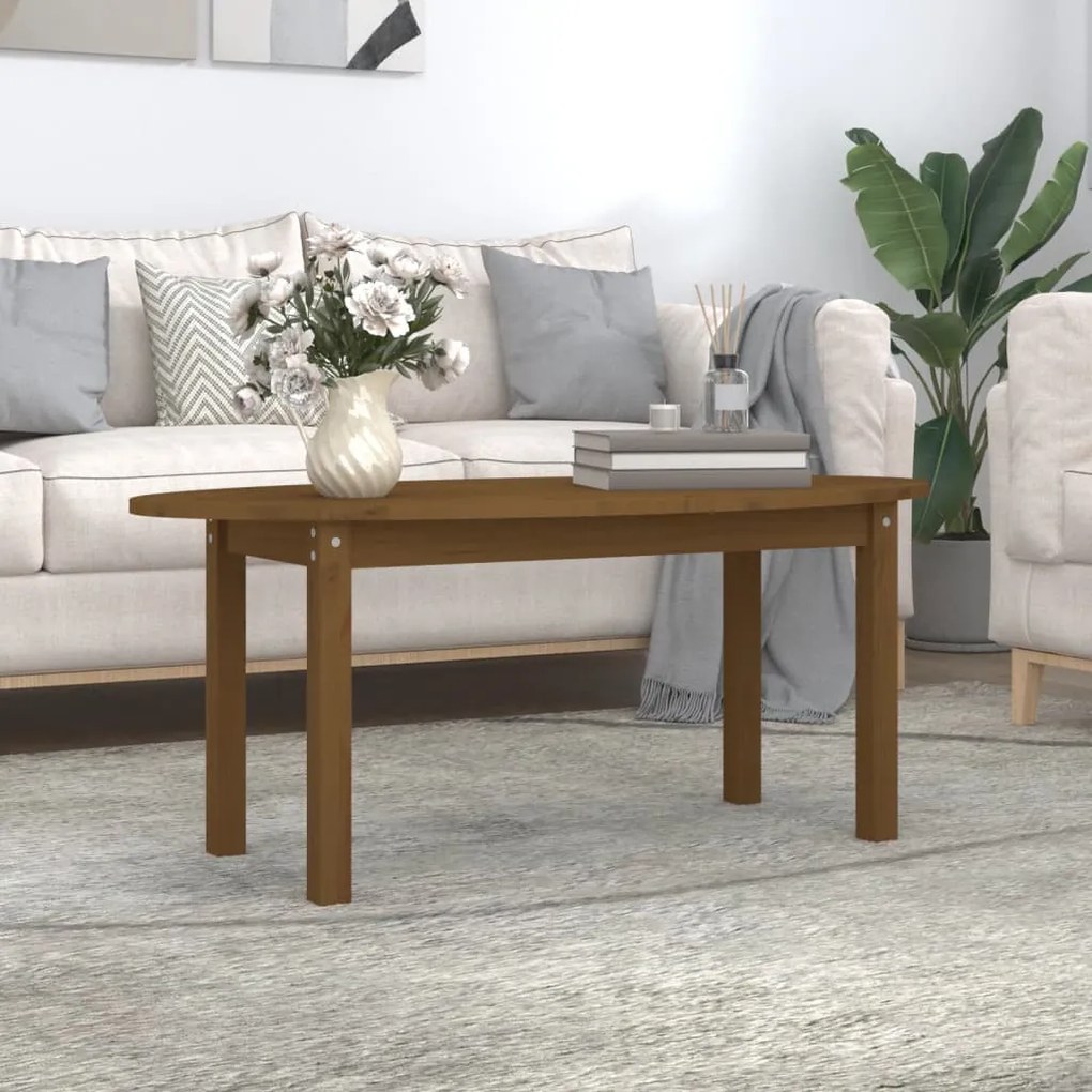 Mézbarna tömör fenyőfa dohányzóasztal 110 x 55 x 45 cm