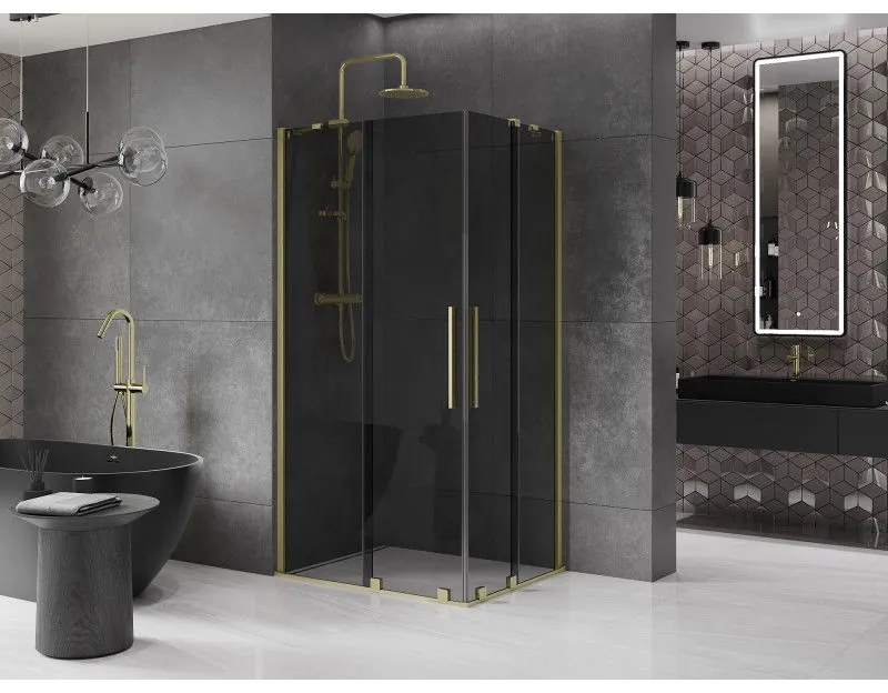 Mexen Velar Duo, zuhanykabin tolóajtóval 100 x 90 cm, 8mm szürke üveg, arany matt, 871-100-090-42-55