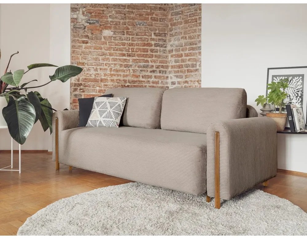 Világosbarna kordbársony kinyitható-tárolóhelyes kanapé 244 cm Arcadova – ELTAP