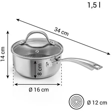 Tescoma SteelCRAFT nyeles edény fedővel, 16 cm átmérő, 1,5 l, 1,5 l