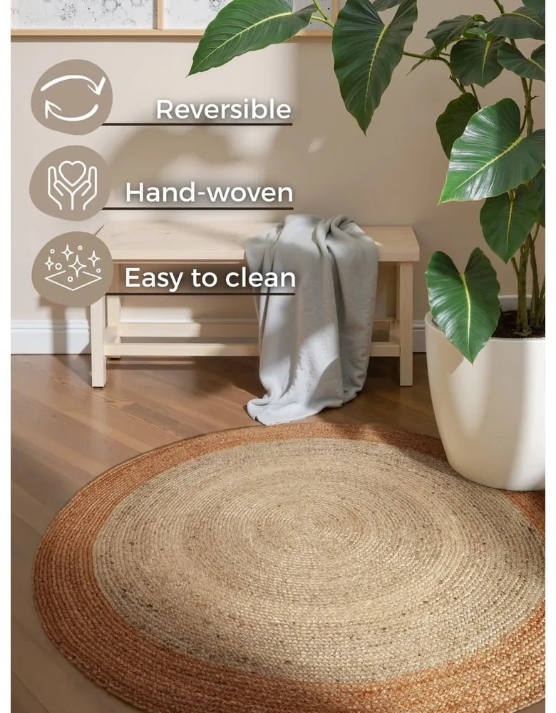 Elefántcsont színű kétoldalas kézi szövésű kerek juta szőnyeg ø 240 cm Jutta Ivory – Hanse Home