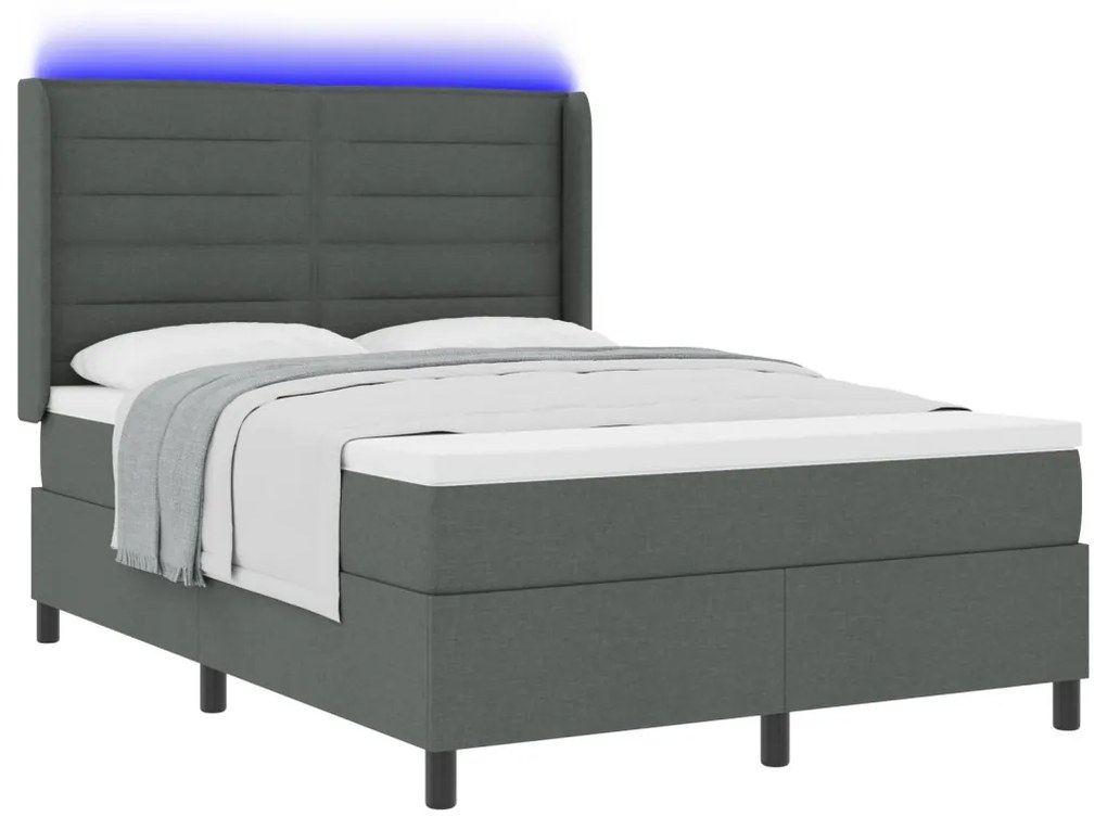 Boxspring Ágy Mattress-szel & LED Fekete Szürke 160x200 cm Szövet