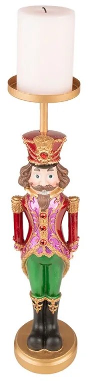 Piros karácsonyi diótörő figura gyertyatartóval 42 cm