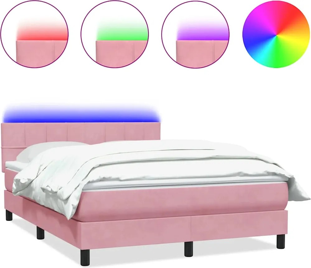 vidaXL rózsaszín bársony rugós és LED-es ágy matraccal 140x210 cm