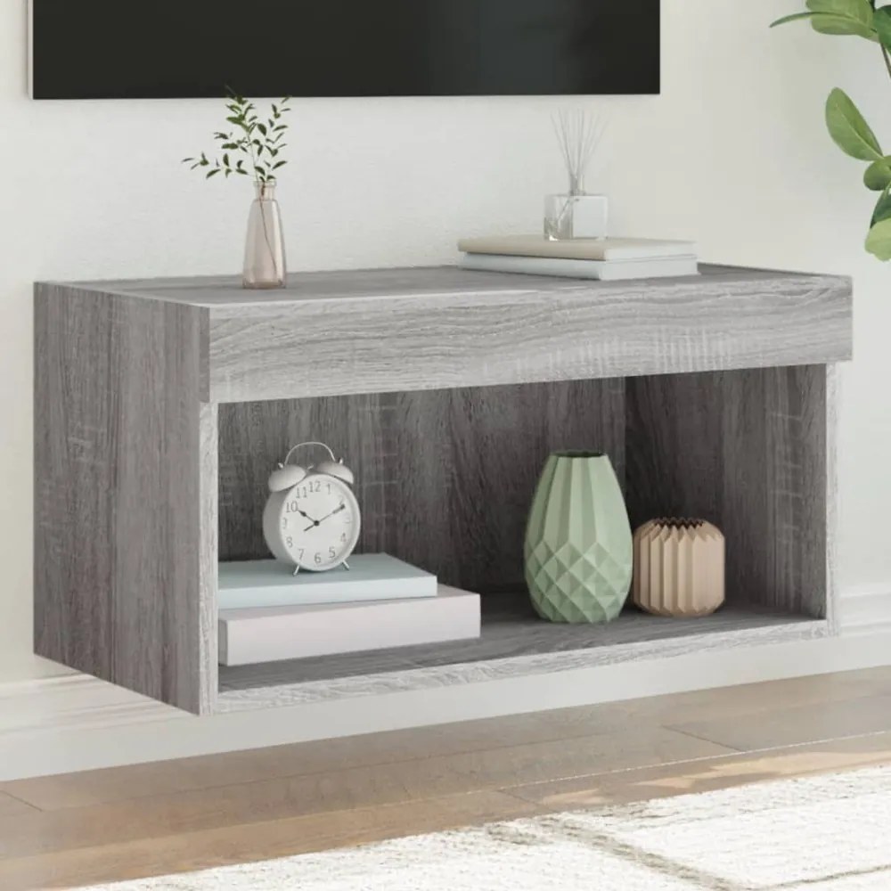 szürke sonoma színű TV-szekrény LED-világítással 60x30x30 cm