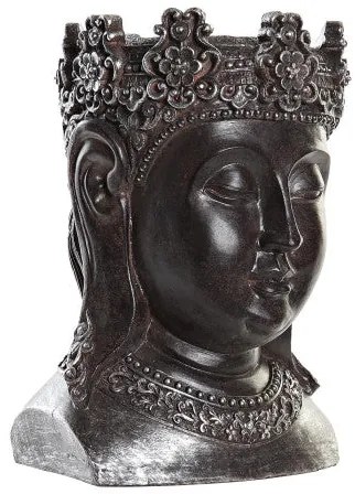 Antikolt sötét szürke Buddha fej kaspó 20,5x20x30 cm