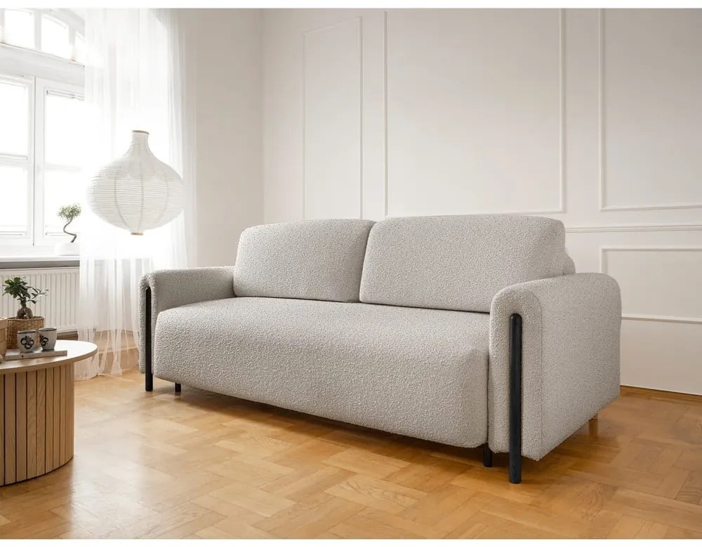 Szürkésbézs buklé kinyitható-tárolóhelyes kanapé 244 cm Arcadova – ELTAP