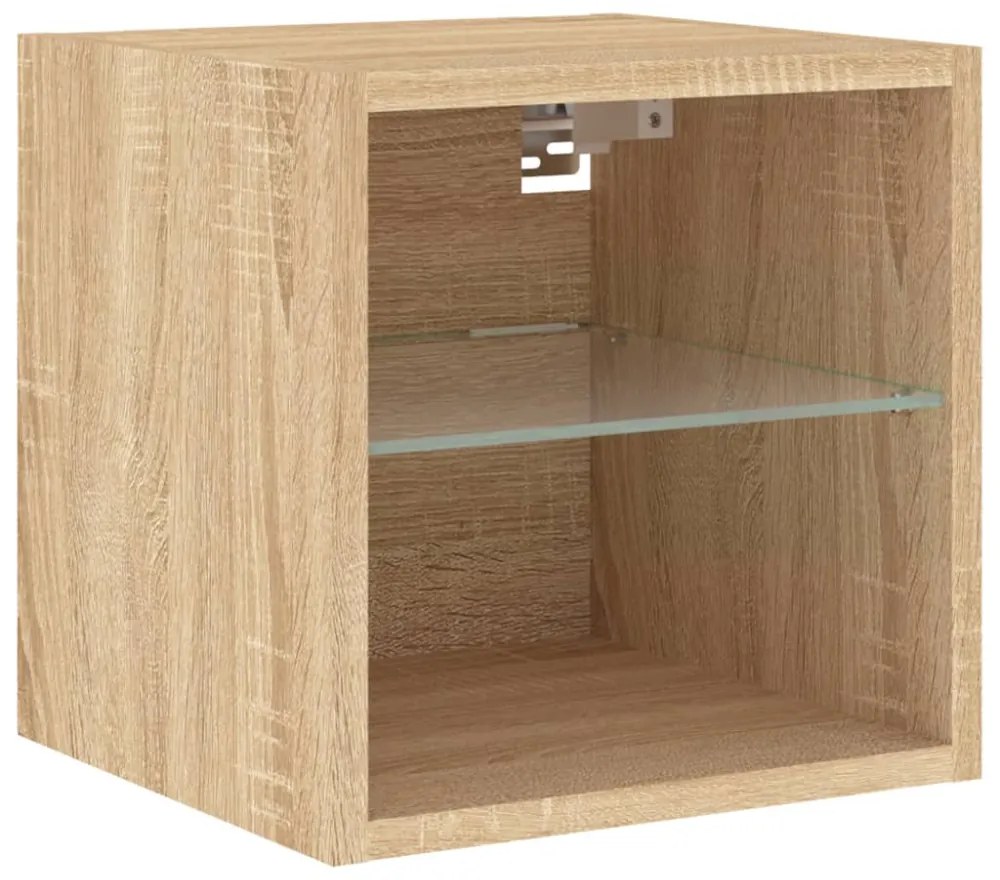 2 db sonoma tölgy fali TV-szekrény LED-ekkel 30x28,5x30 cm