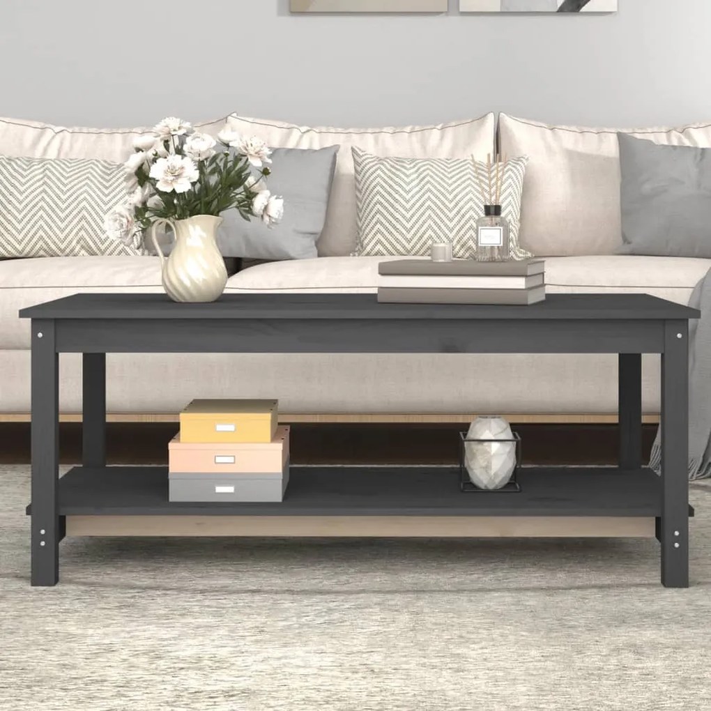 Szürke tömör fenyőfa dohányzóasztal 110 x 55 x 45 cm