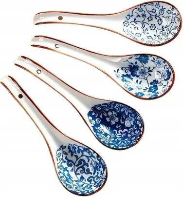 Kerámia Kanál Nagy Kék Leveses Kanál Szett Ramen Miso Pho 4 Db-os