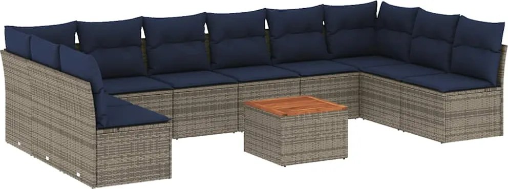 vidaXL 11 részes szürke polyrattan kerti ülőgarnitúra párnákkal