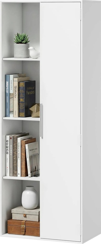 HOMCOM 7 polcos könyvespolc ajtóval, 4 nyitott polccal és állítható polcokkal — modern, szabadon álló polc 60 x 35 x 160 cm — fehér | Aosom