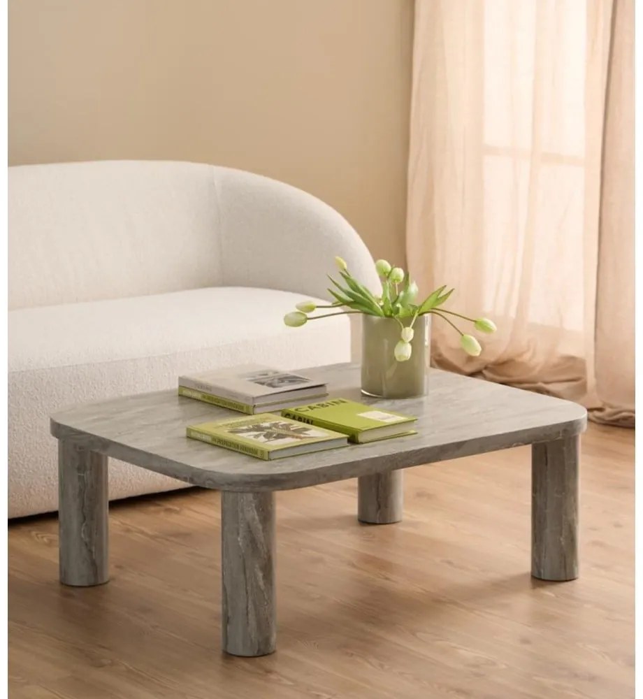 Világosszürke dohányzóasztal márvány dekorral 75x100 cm Solano – Actona