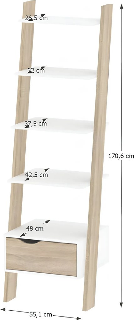 könyvespolc fiókkal, tölgy sonoma/fehér, OSLO 75385