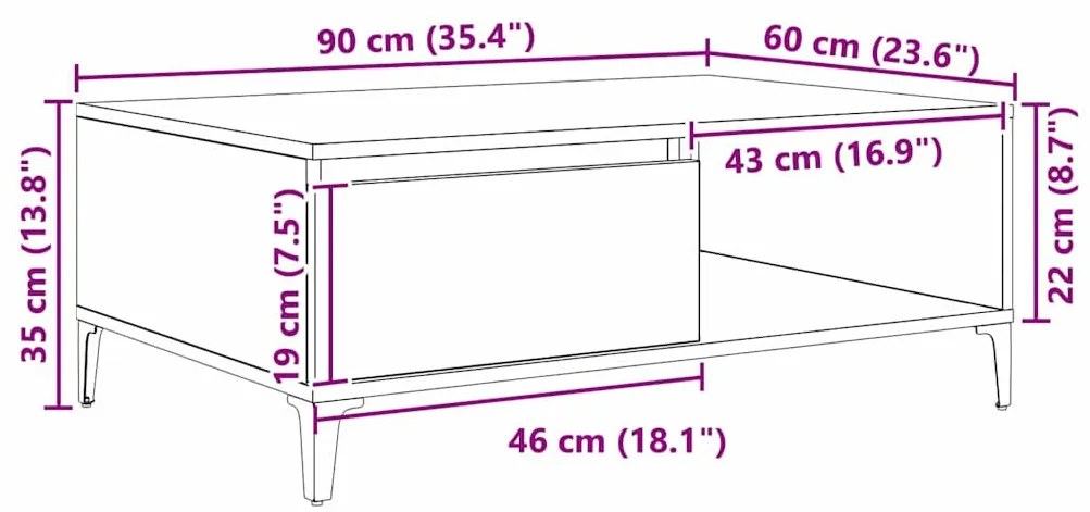 Dohányzóasztal Musta tammi 90 x 60 x 35 cm Faanyag