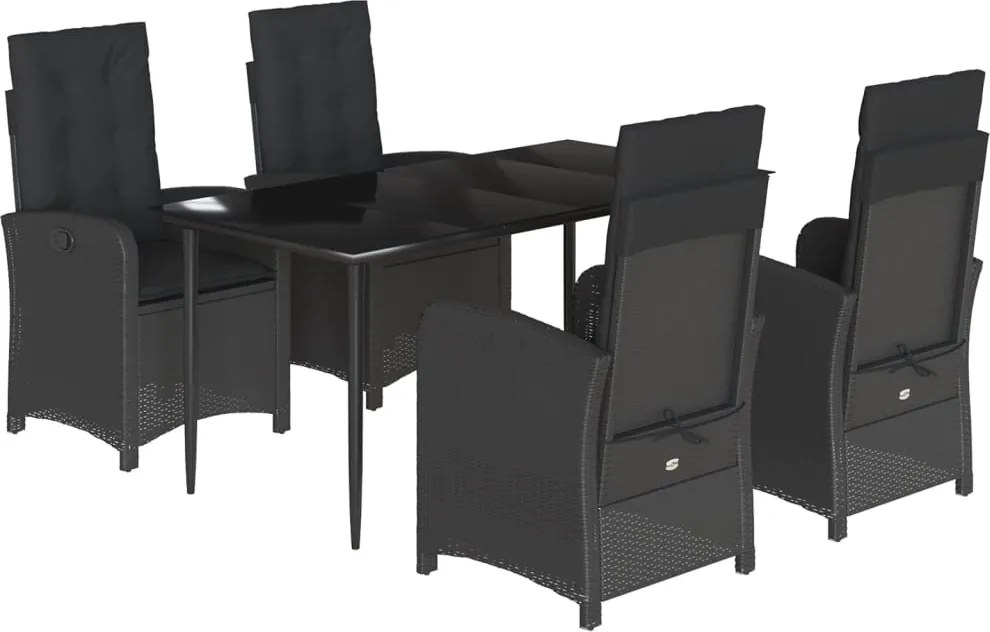 vidaXL 5 részes fekete polyrattan kerti étkezőgarnitúra párnákkal
