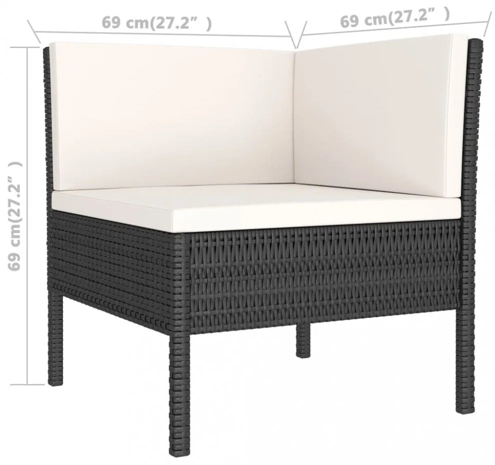 2 részes fekete polyrattan kerti bútorszett párnákkal