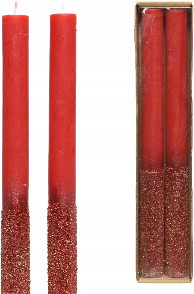 Gyertyák Viaszgyertya piros metál Gyöngyökkel dekoratív 25cm 2db