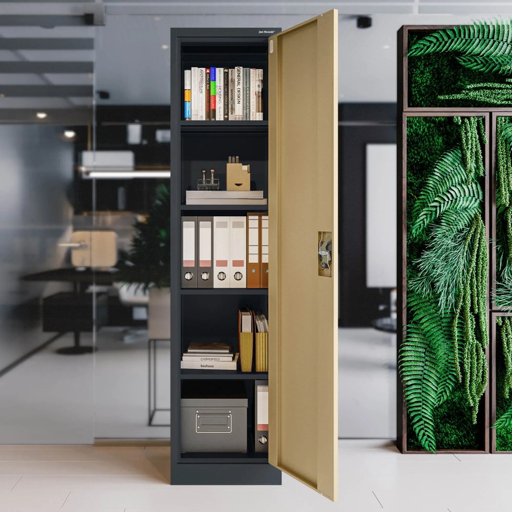 Fém iratszekrény ALEX, 450 x 1850 x 400 mm, Eco Design: antracit/ dió