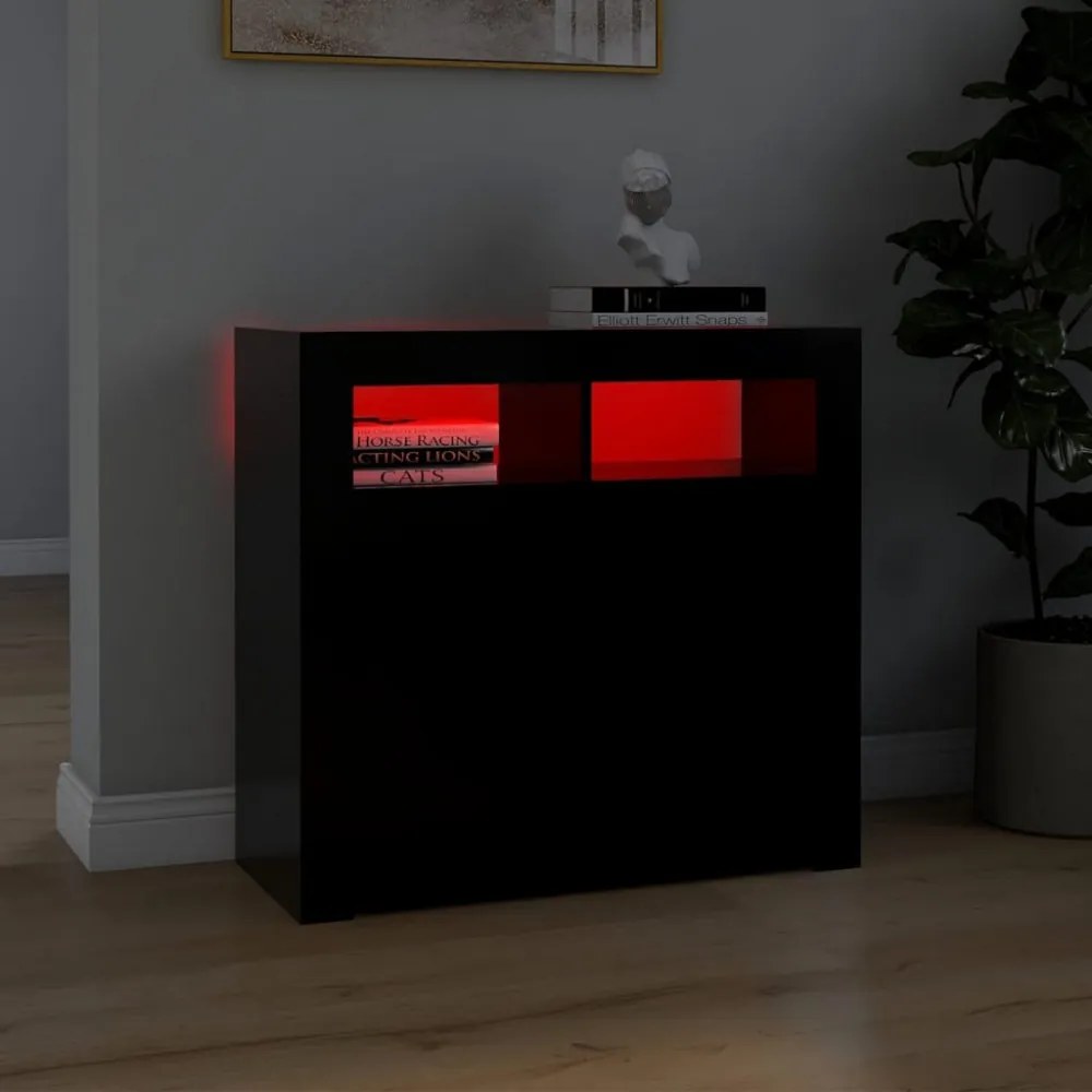 fekete tálalószekrény LED-világítással 80 x 35 x 75 cm