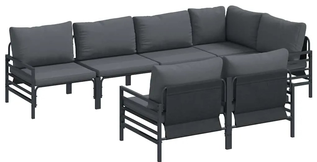 Kerti Kanapé Szett párnával 7 pcs Antracitszürke Acél &amp; szövet