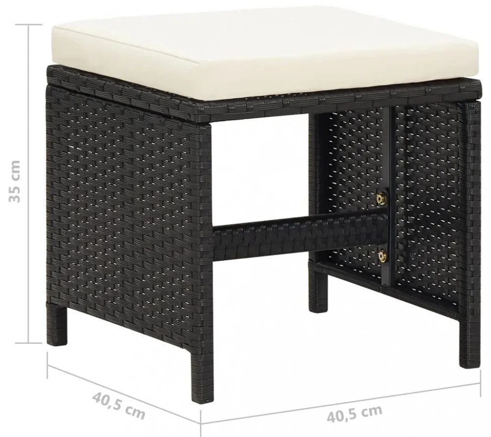 4 db fekete polyrattan kerti ülőke párnákkal