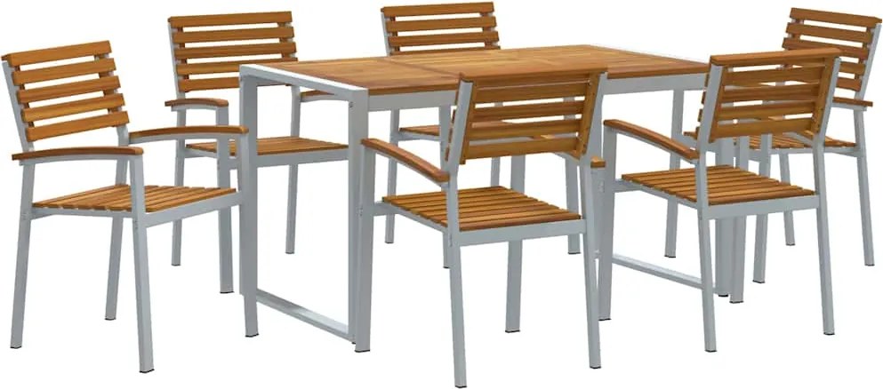 vidaXL Kert étkező szett 7 pcs Szürke Tömör Akácfa