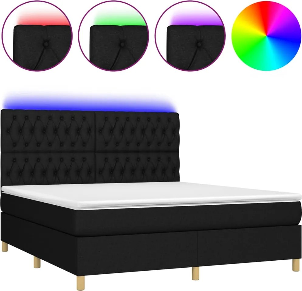vidaXL fekete szövet rugós és LED-es ágy matraccal 160x200 cm