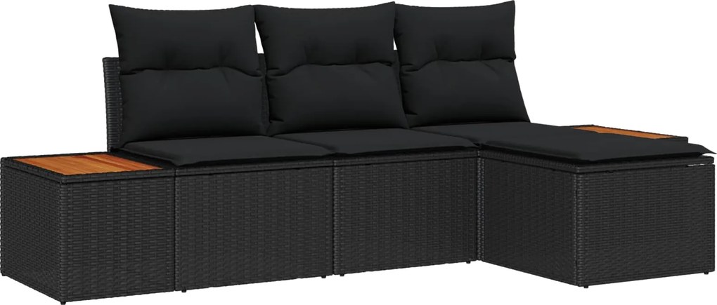 vidaXL Kerti Kanapé Szett párnával 4 pcs Fekete Poly Rattan
