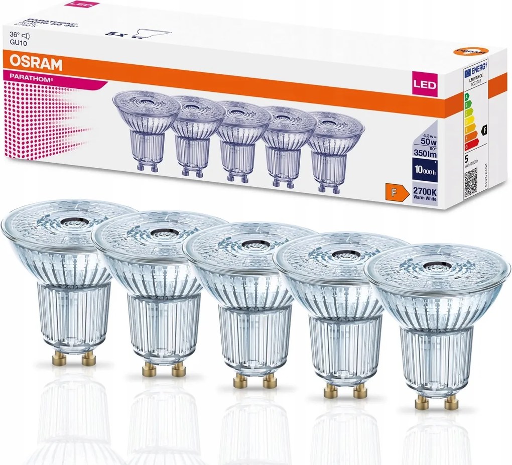 5x Led Izzó GU10 4,3W 50W 350lm 2700K 36° Osram Nagyon Meleg Szín