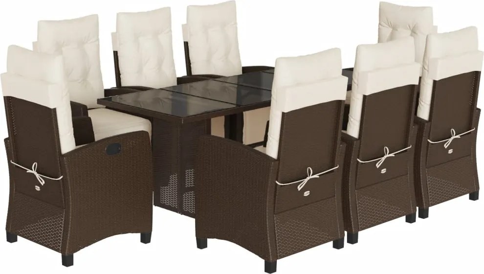 vidaXL 9-részes barna polyrattan kerti étkezőgarnitúra párnákkal