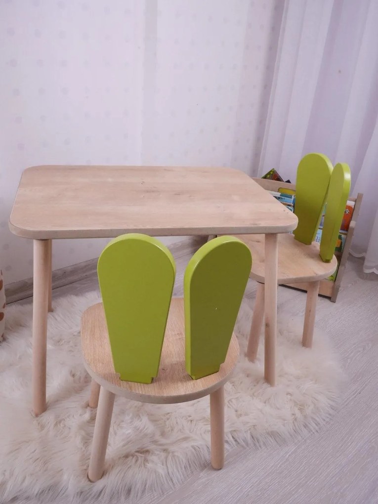 Gyerekasztal székekkel Bunny One Chair Set - Pistachio Green, Brown